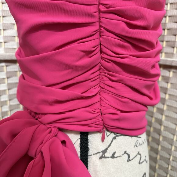 Amanda Uprichard BEXLEY One Shoulder Blouse Size L Lacquer Pink Long Sleeve Tie - Picture 5 of 11